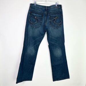 Vintage Y2K Request Jeans 38x34 Bootcut Blue Hip Hop Embroidered Buttons